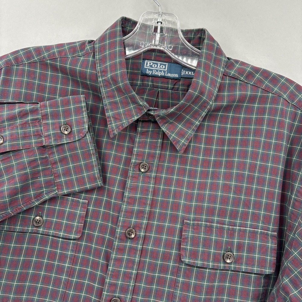 Polo Ralph Lauren Shirt Mens 2XL Multicolor Plaid Button Up Long Sleeve Vintage